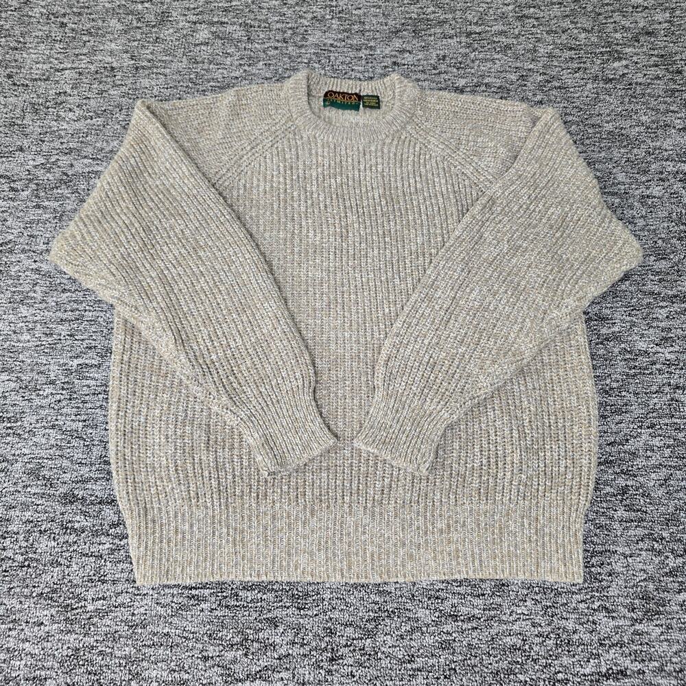 Vintage Oakton Limited 80s Acrylic Knit Thick Chunky Sweater Men's L Tan White